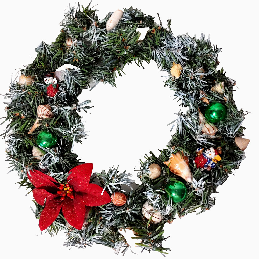 Coastal Christmas Wreath Seashells Nautical Beach Holiday Decor 11 in Artificial